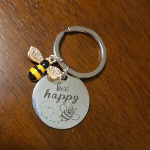 Bee Happy Silver Keychain